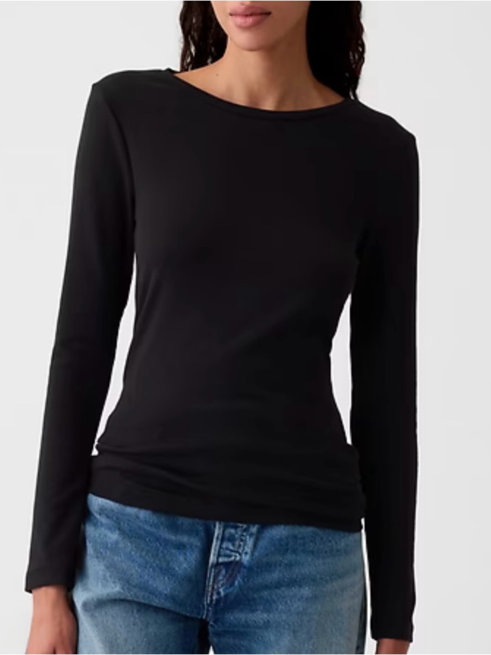 Everyday Long Sleeve Black Crewneck Top